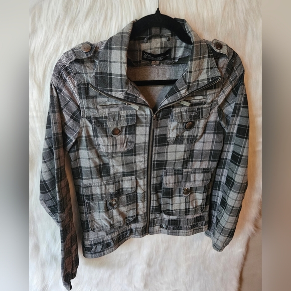Dollhouse *Rare* 2000's Plaid Military Style Jean Jacket - Picture 2 of 7